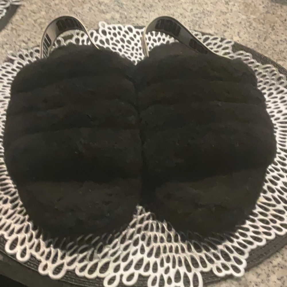 Black Fluff Ugg Yeah Slides